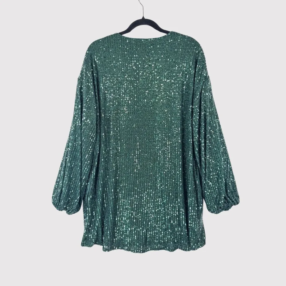 Show Me Your MuMu Womens Dress Emerald Sure Thing Mini Sequin Stretch Medium - Image 3