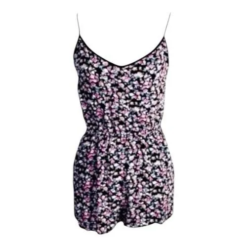 Women Romper Size 8 Black Floral Spaghetti-Straps Side Pockets Summer Sleeveless - Image 2