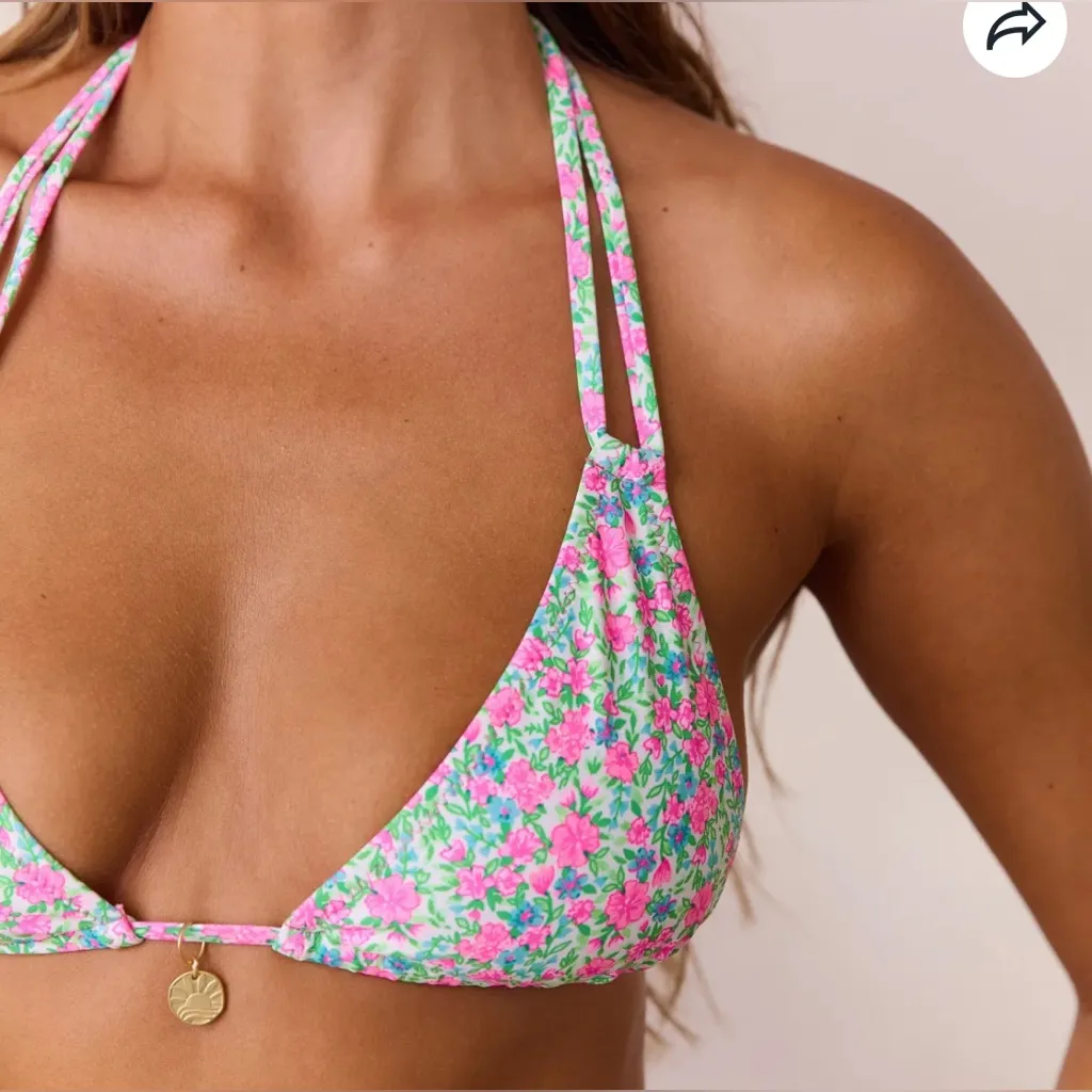 Lounge x Kulani Kinis Halter Bralette String Bikini Top in Sweet Pea Floral - Image 4