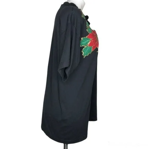 KG Sportswear Black T Shirt Poinsettia Cut Out Appliqué VINTAGE One Size Size undefined - Image 3