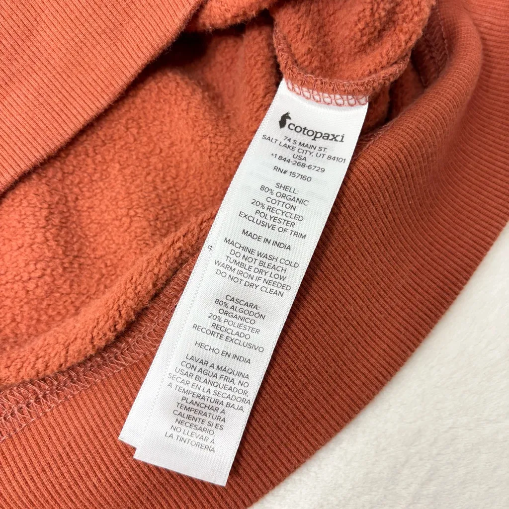 Cotopaxi Orange Crewneck Sweatshirt Organic Cotton Size S - Image 9