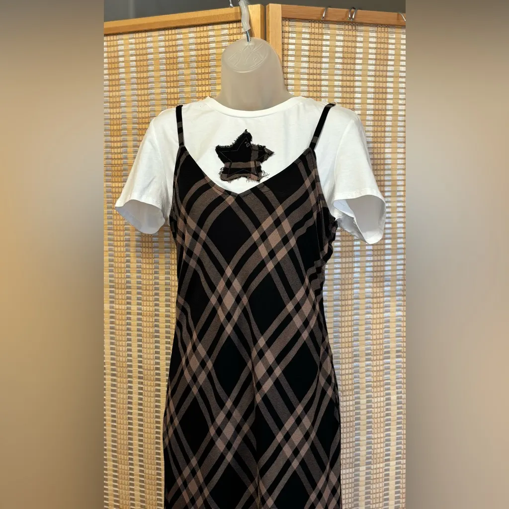 Hot Topic Brown & Black Plaid Star Twofer long Maxi Dress - Image 11