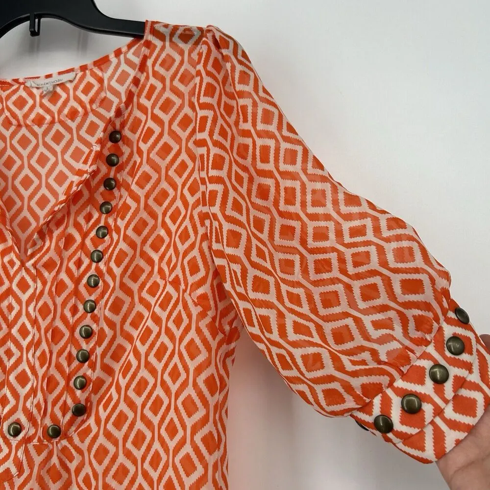 41 Hawthorn Stitch Fix Top Blouse Orange Geometric Studded Tulip Sleeves Size S - Image 3