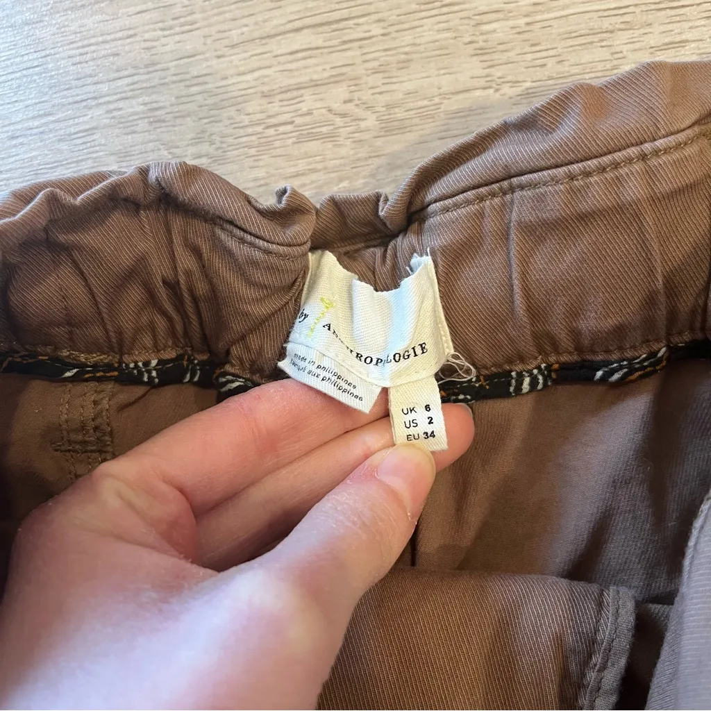 By Anthropologie Brown Cotton Blend High Waisted Cropped Ankle Pant Size 2 - Image 5