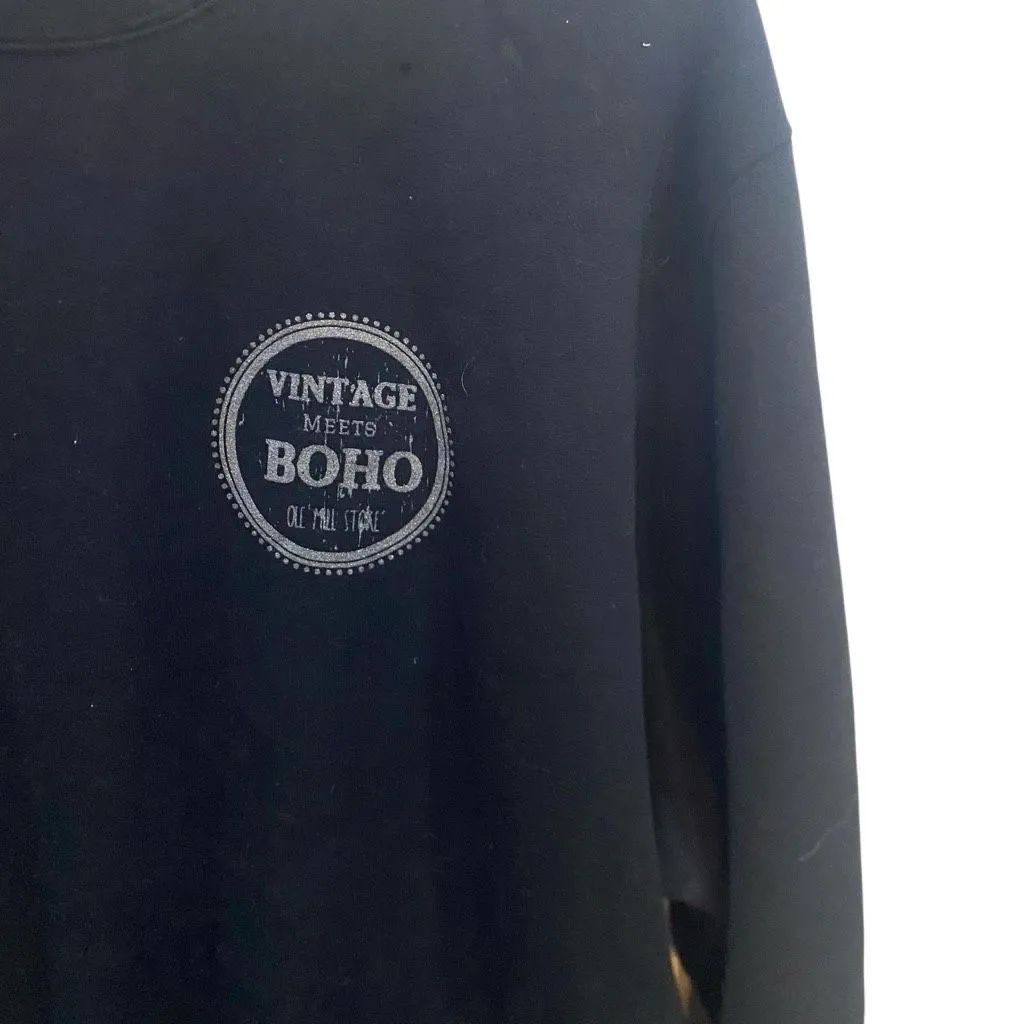 District 2XL vintage meets boho, black, long sleeve crewneck, oversized sweatshi Black Size undefined - Image 2