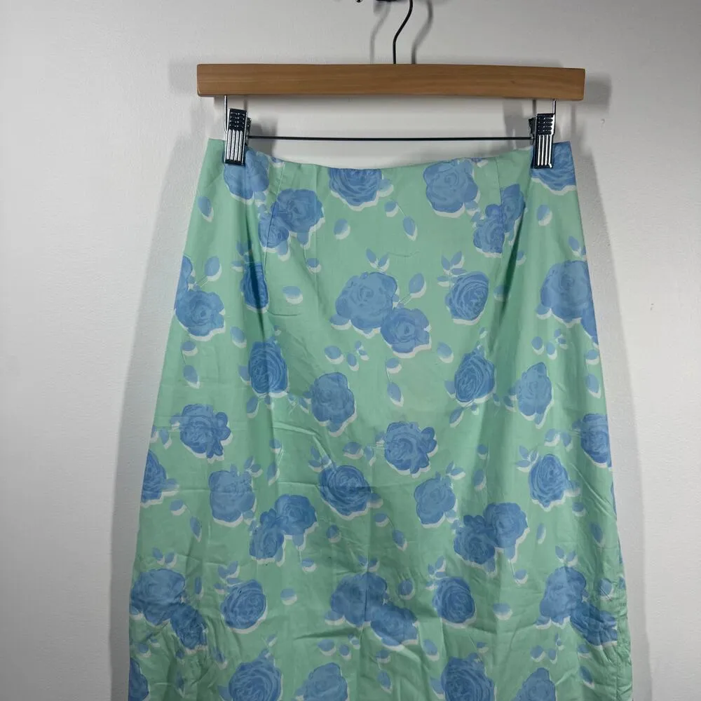 Collective The Label Pencil Midi Skirt Women XL Mint Blue Floral NWT Spring - Image 3