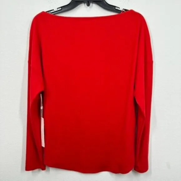Caslon‎ Nordstrom Vibrant Bright Red Boatneck Ribbed Longsleeve Shirt Size Large - Image 7