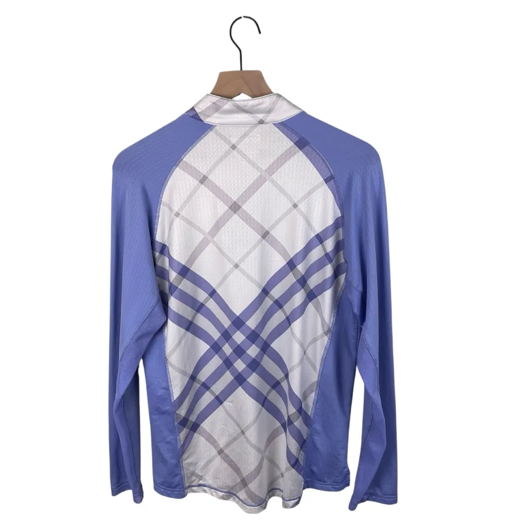 SanSoleil Women's Long Sleeve Quarter Zip Pullover Size Large Purple White Plaid - Image 2