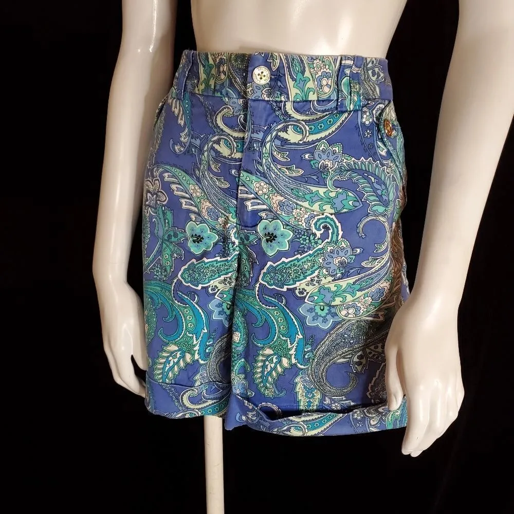 Lauren Ralph Lauren Blue & Green Paisley Shorts (8) - Image 2