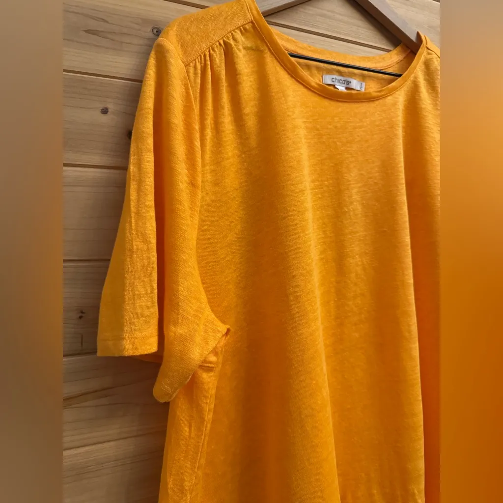 NWT Chicos Size 3/XL Bright Orange Linen High Low Tiered Back Slub Shirt - Image 4
