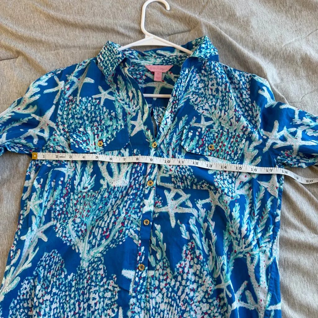 Lilly Pulitzer Captiva Tunic Brewster Blue Good Reef XS Beach Resort Wear - Image 10