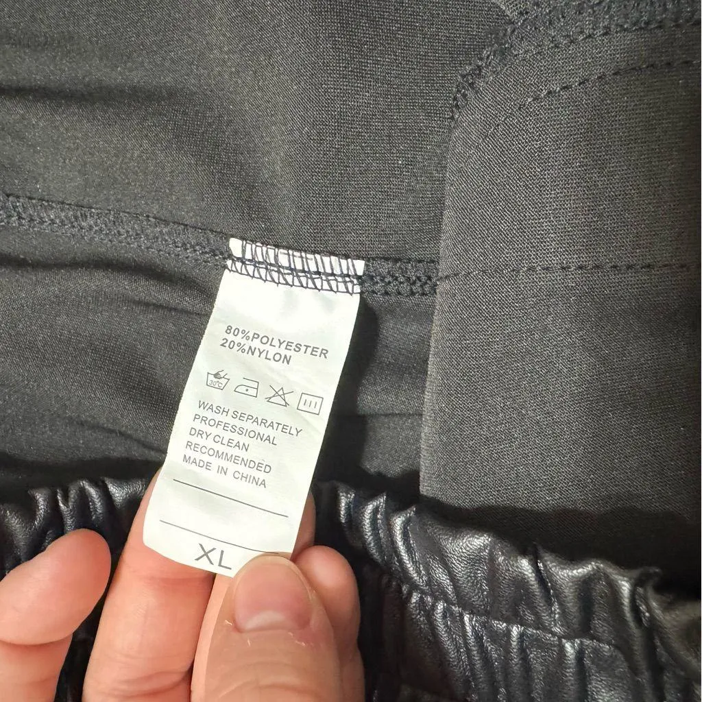 Black Faux Leather Pull on Shorts - Image 2