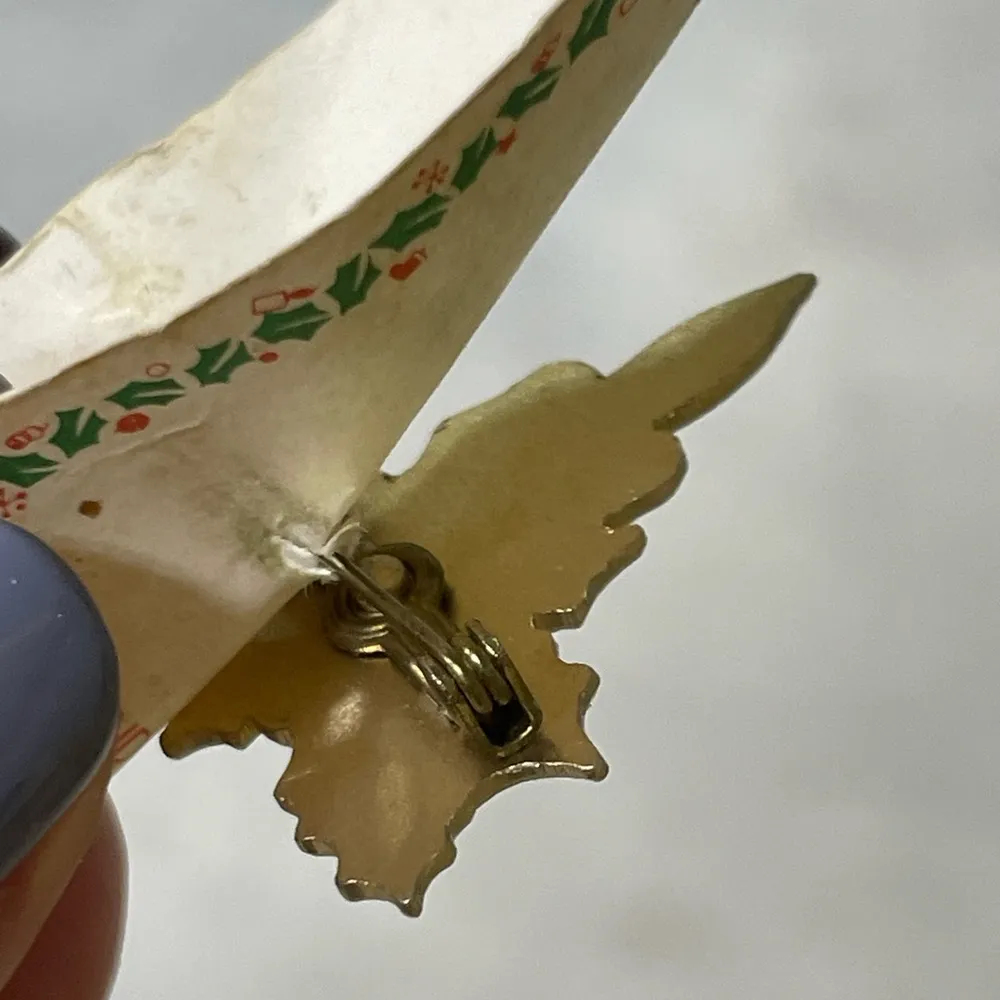 Vintage 1960s 1970s Christmas Scatter Pin Brooch Candle Hollyberry Wreath Red - Image 2