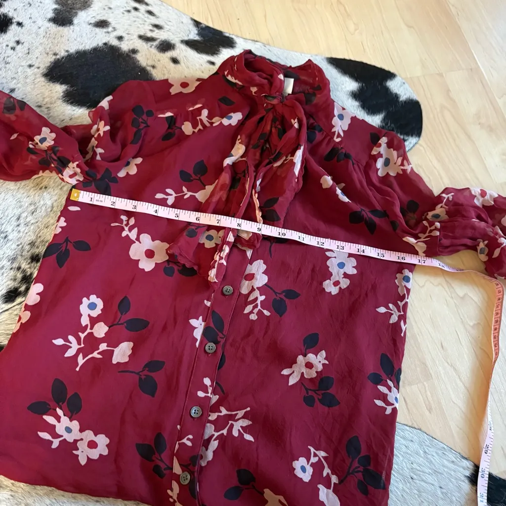 KATE SPPADE Deep Russet Camelia Silk Button Down Long Sleeve Top Sz‎ XXS - Image 8