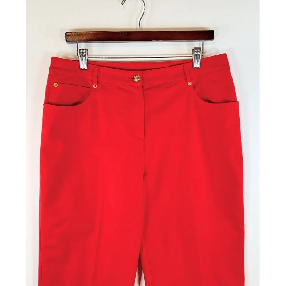 St John Women Pants Red Ankle Straight Trouser Yellow Label Designer USA Size 10 - Image 6