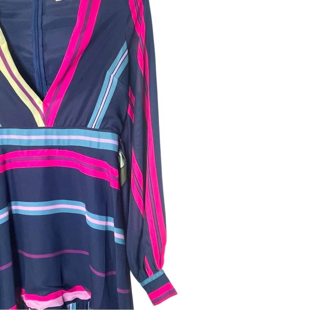 L'ATISTE MULTI COLOR STRIPE ANS FLORAL CHIFFON ROSY MAXI DRESS SIZE: M PINK BLUE - Image 7