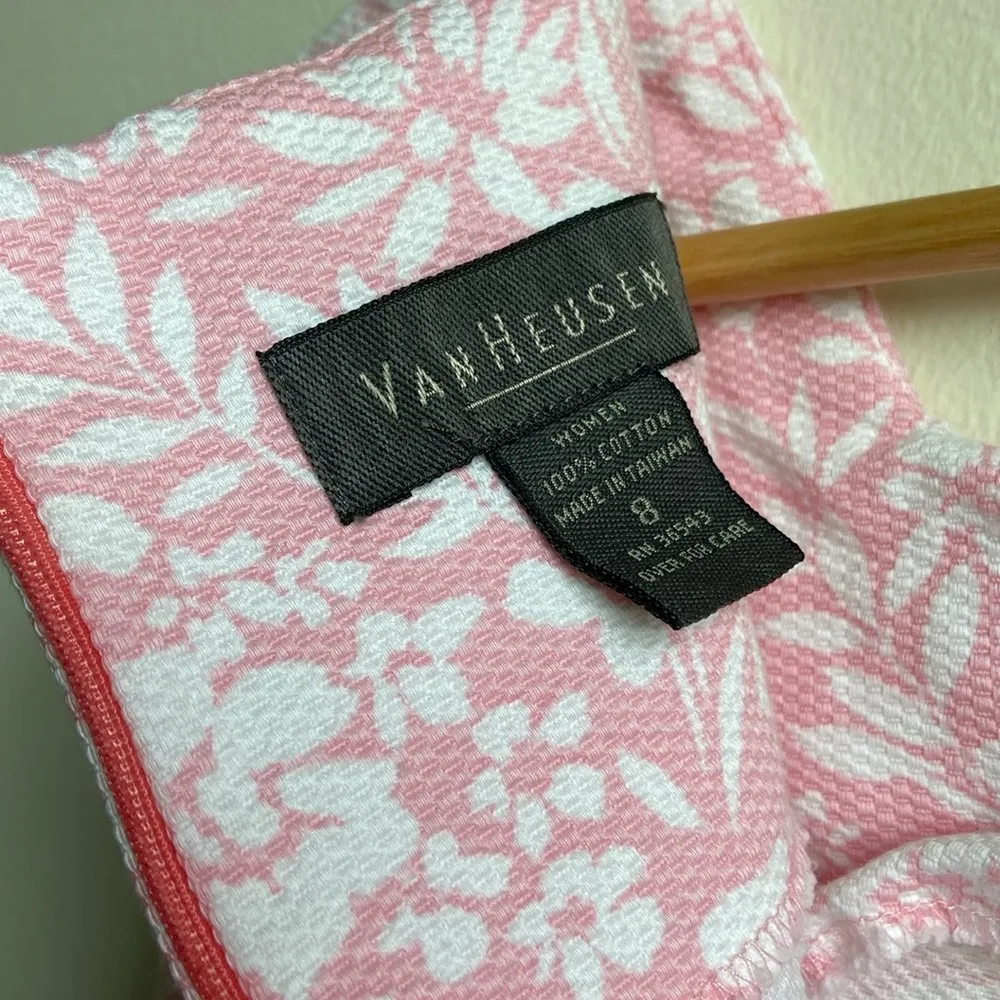 Van Heusen Cotton Square Neck Sleeveless Shift Dress (Sz 8) Pink & White Floral - Image 3