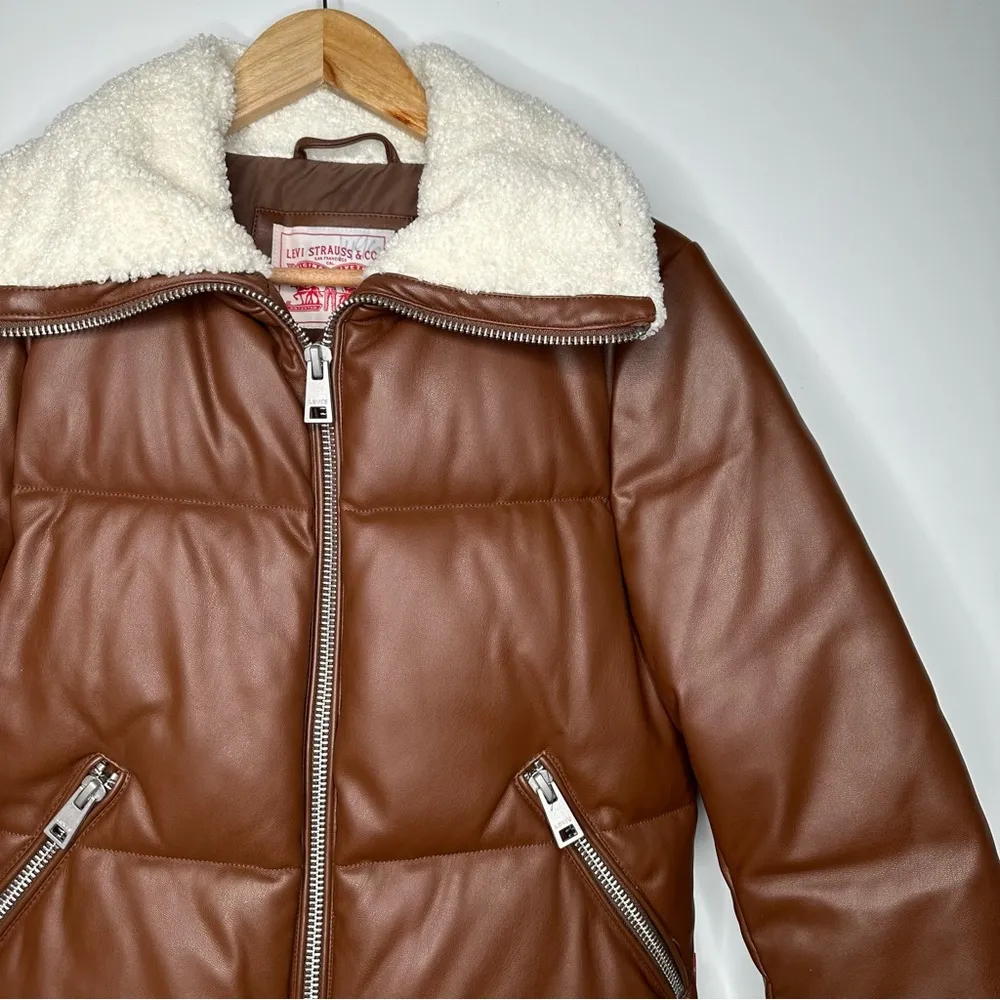 Levi's Women's Breanna Faux Leather Puffer Jacket with Sherpa Lined Collar XS - Image 4