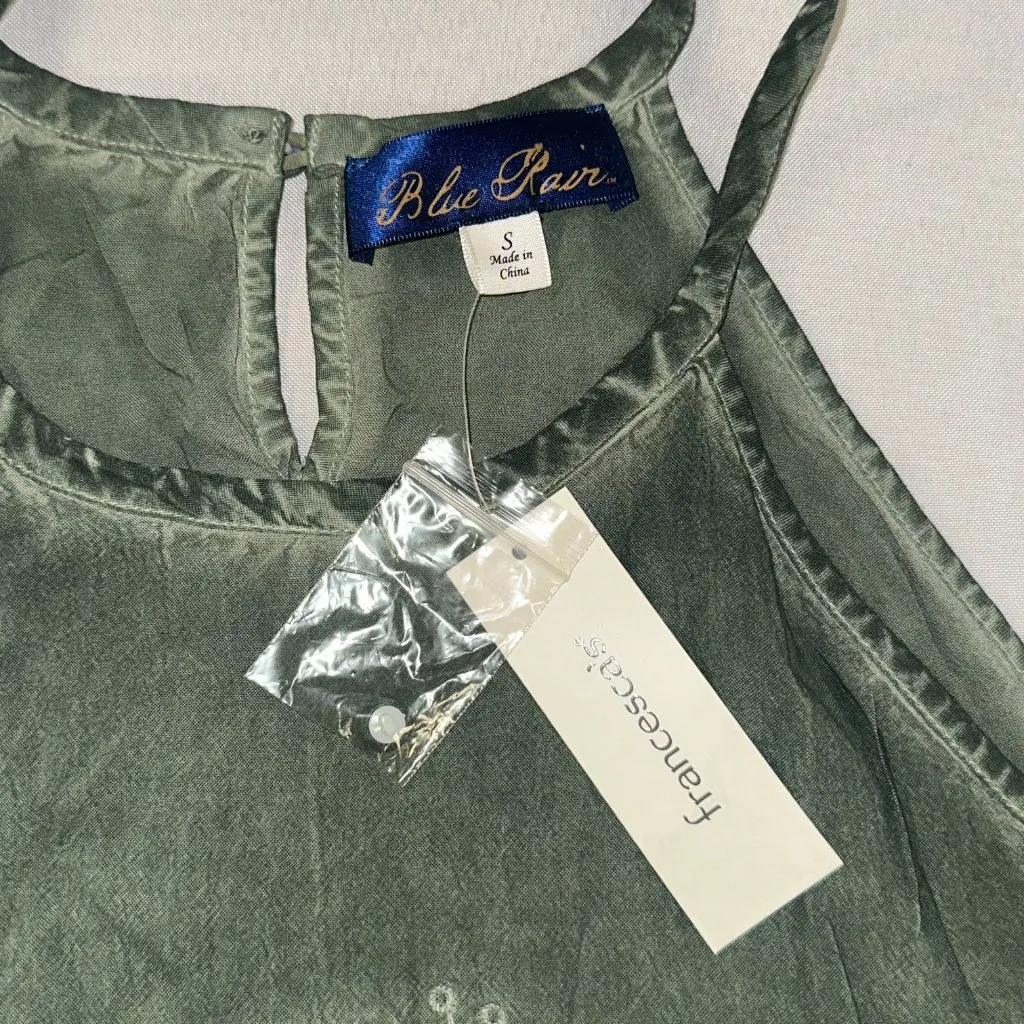 Blue Rain - Teal Green Floral Tank Blouse Size Small Embroidered - Image 8