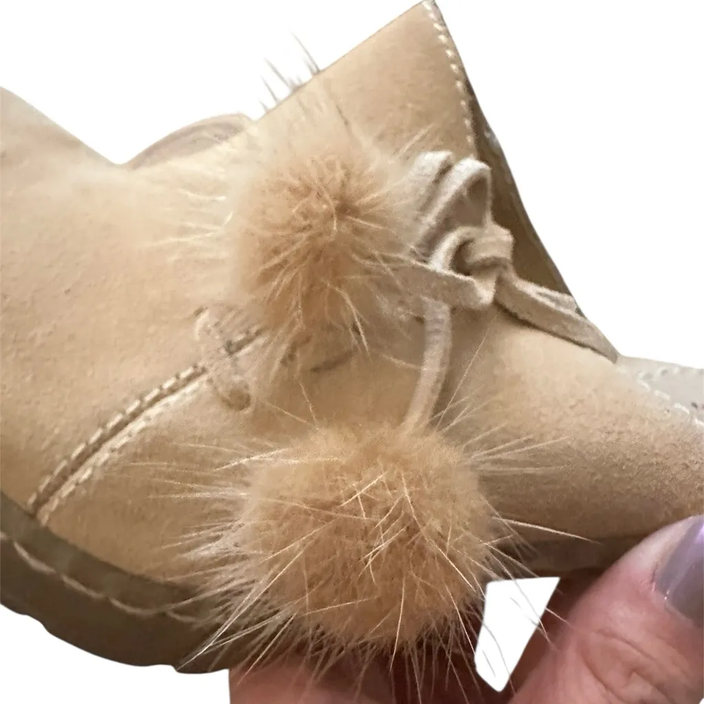 Vintage Y2K Ellemenno “Puffy” suede and rabbit fur platform mules Tan Size 8.5 - Image 4