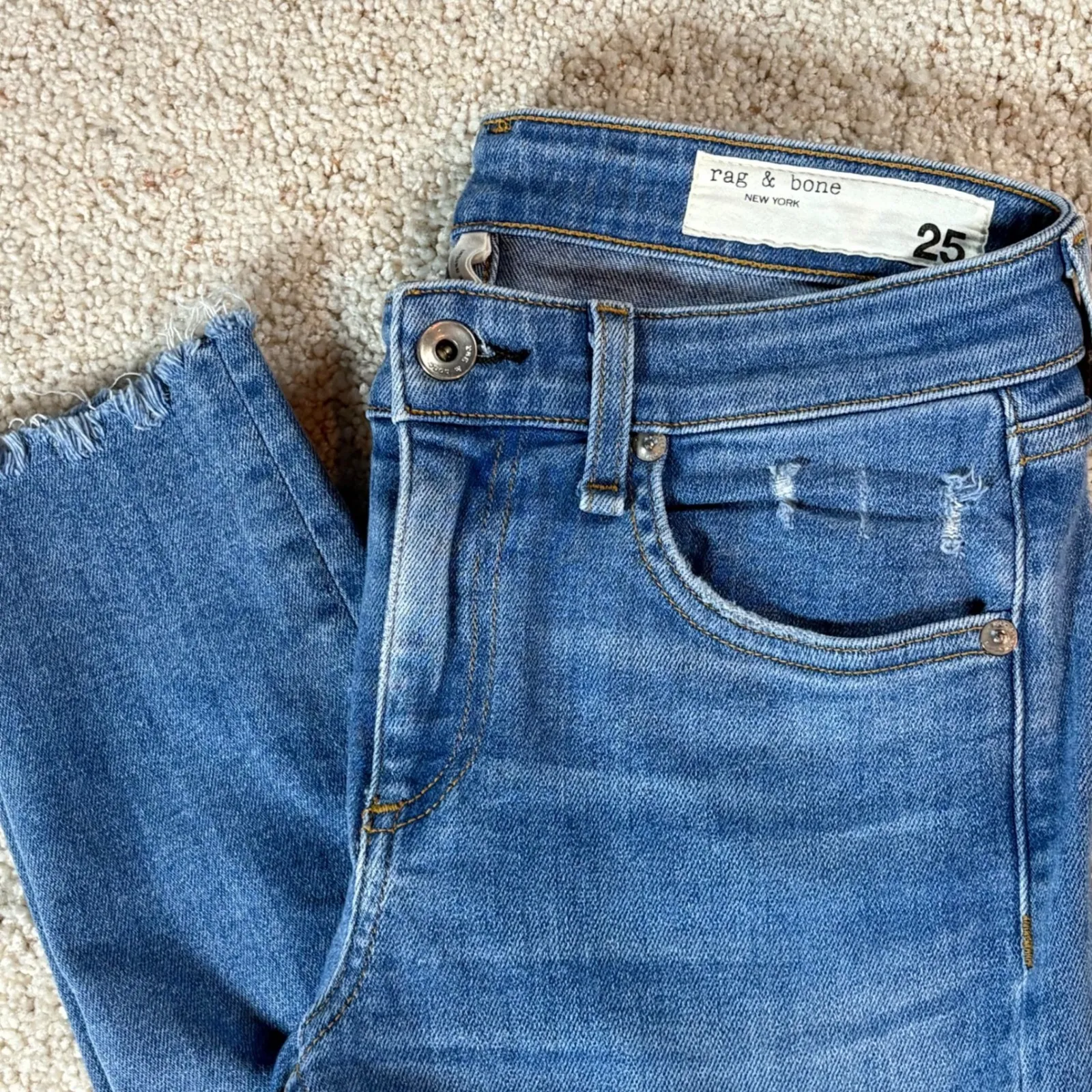 Rag Bone Mid‎ Rise Ankle Skinny Jeans Blue Frayed Raw Hem Size 25 - Image 9