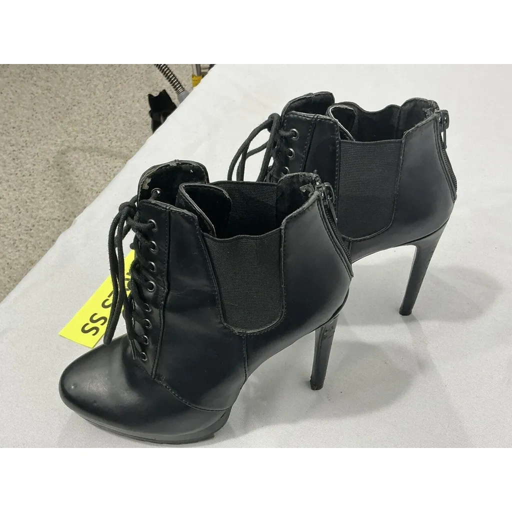 Womans Zara Trafalue 7.5 (38) Black Faux Leather Lace Zip Platform Combat Boots - Image 3