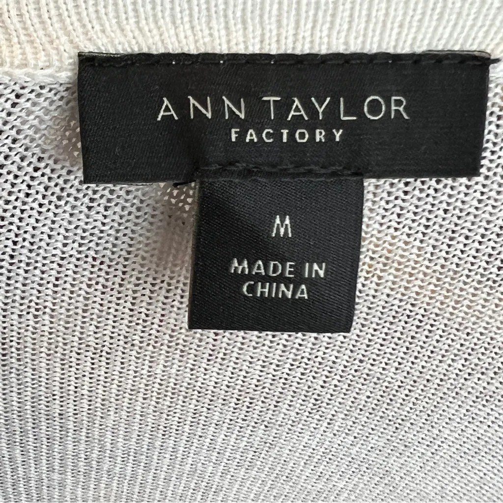 Ann Taylor Factory Medium Cream/Off White Long Sleeve Open Front Cardigan - Image 9