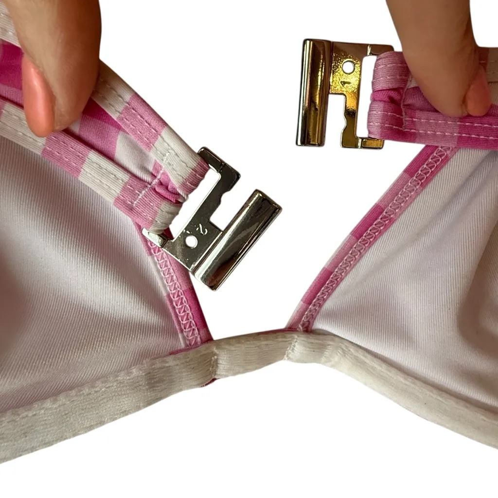 EPHEMERA resort blush Gingham classic bra underwire bikini Top swimsuit US 6 Pink - Image 8