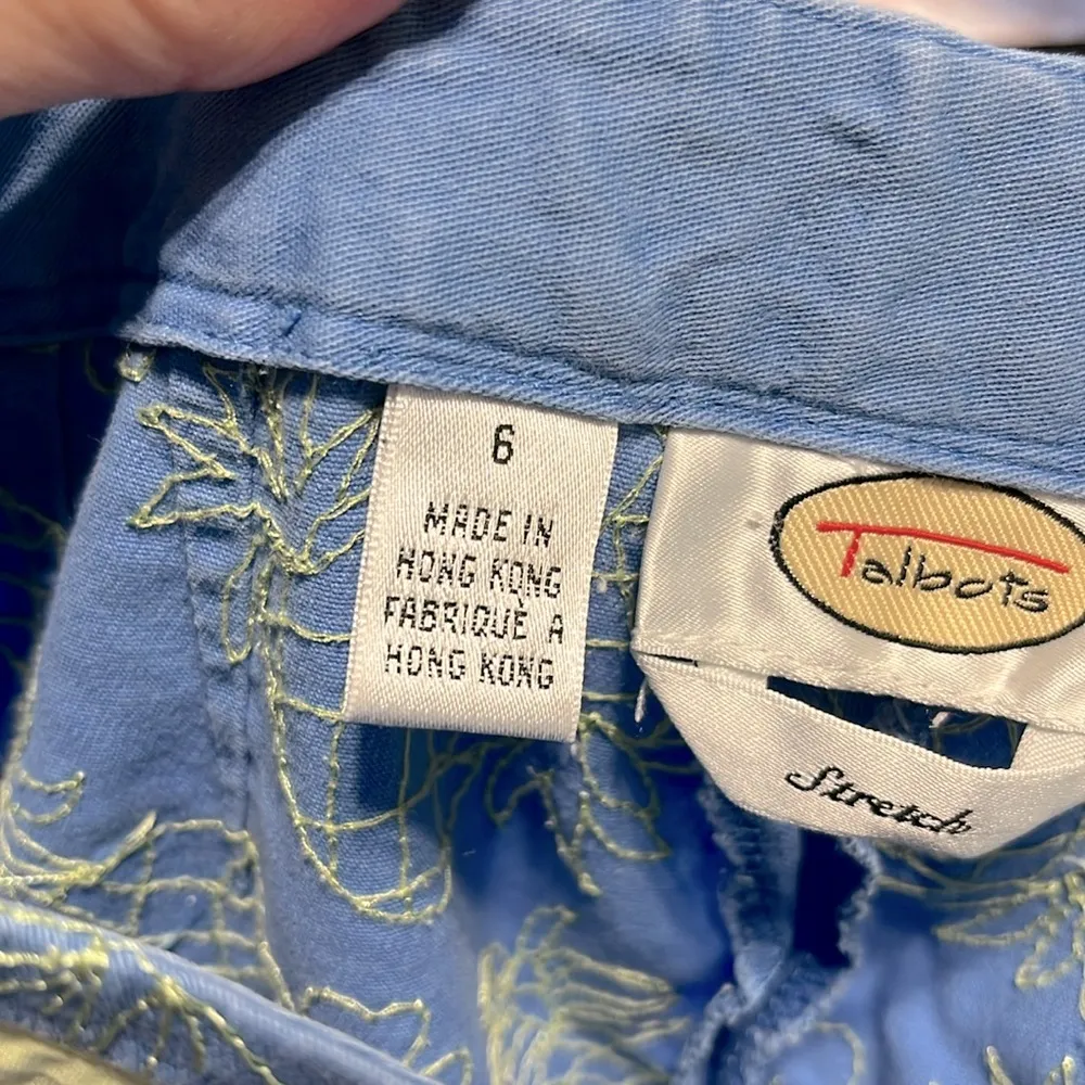 Talbots Cotton Blue Pants Capris Cropped Pineapple Embroidered Womens 6 - Image 7