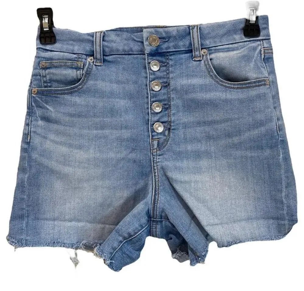 AMERICAN EAGLE Curvy Hi-Rise Shortie Jean Shorts Light Wash Size 8 Button Fly - Image 3