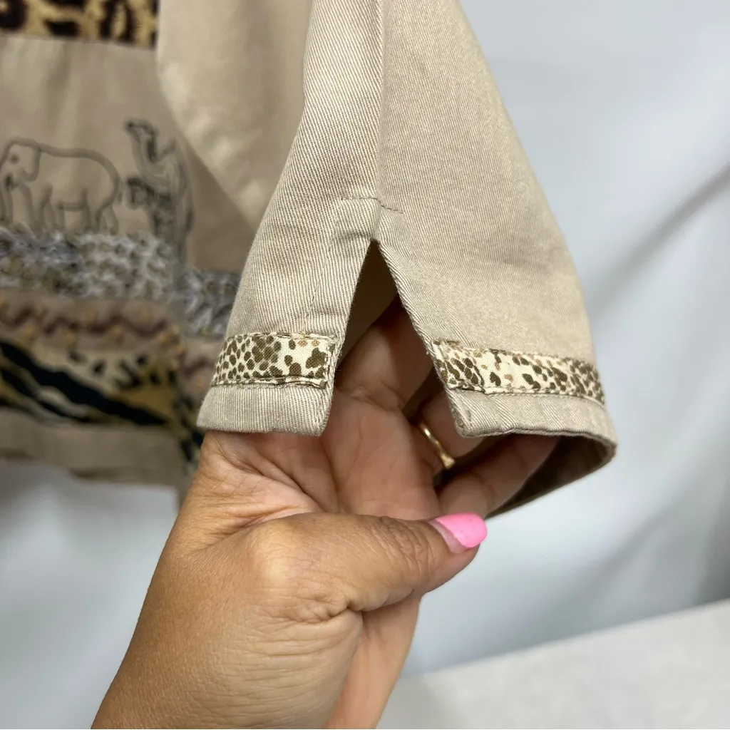 Dressbarn xl safari Animal Print ButtonUp embroidered beaded top jacket cardigan Tan - Image 16