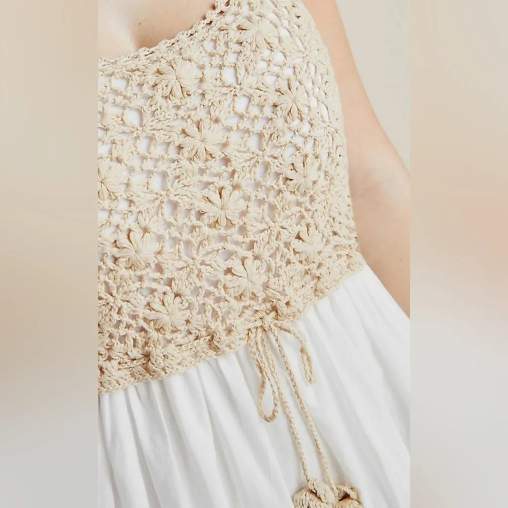 ANTHROPOLOGIE Beckett Crochet Beige Sleeveless Eyelet Midi Dress - Image 4