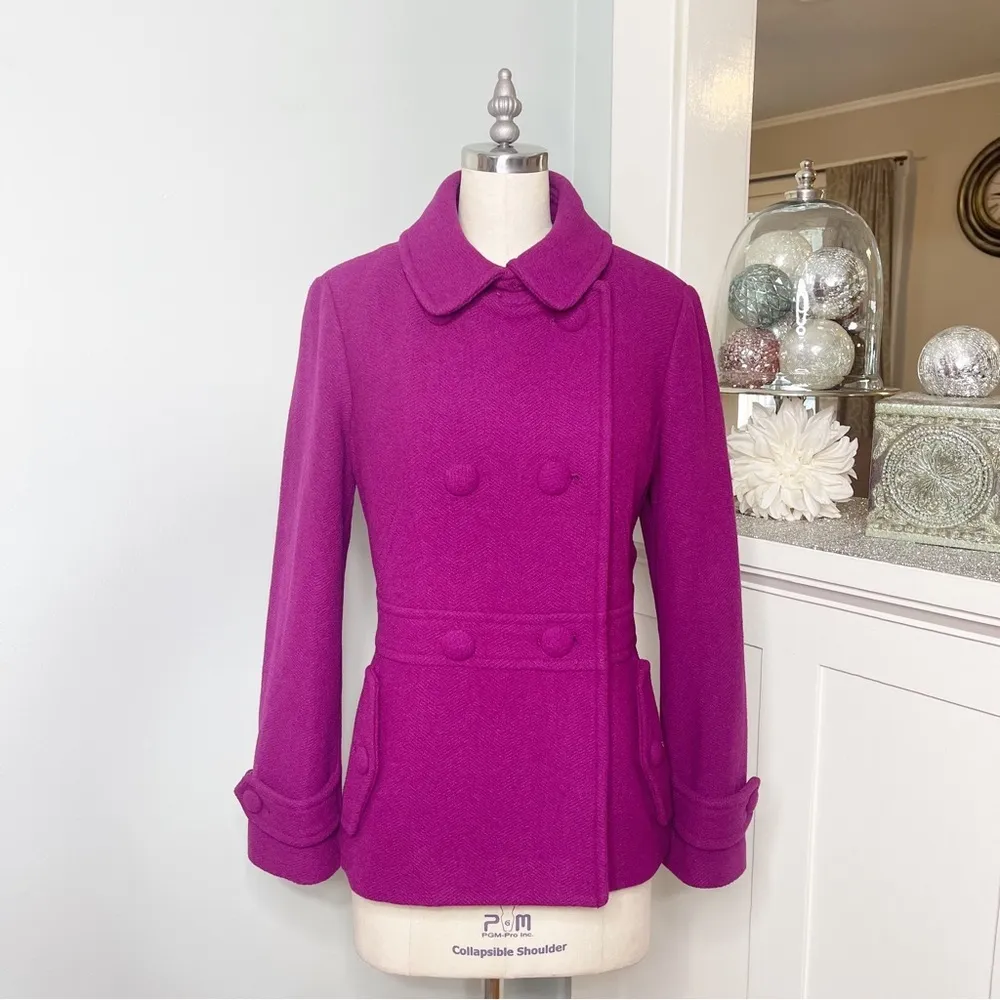 Talbots Double Breasted Wool Pea Coat Magenta Purple Dress Coat Peacoat Size 10 - Image 3