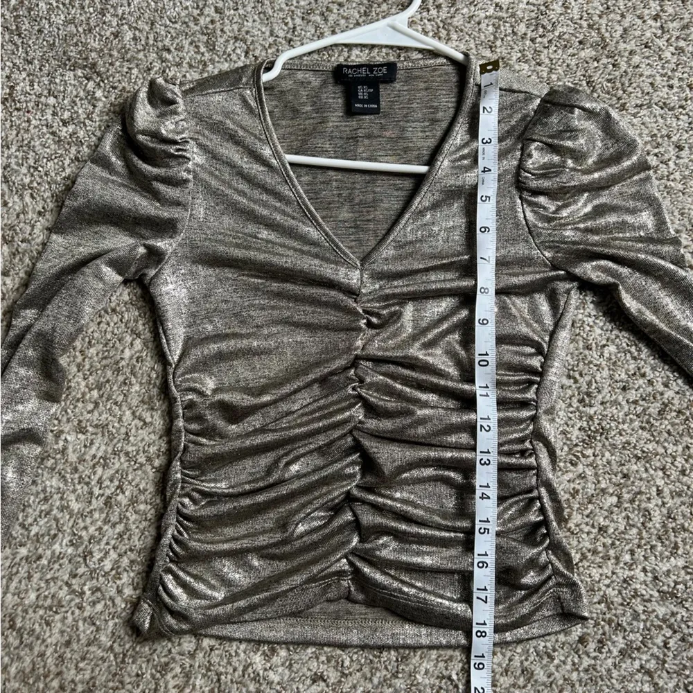 Rachel Zoe Gold Metallic Cinched Long Sleeve Party Formal Blouse XS - Image 6