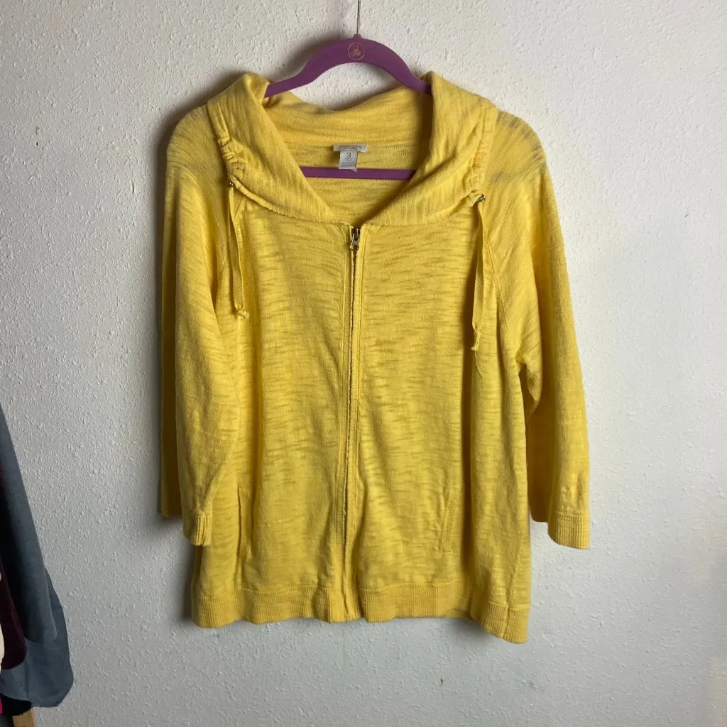 Weekends by Chicos Size 3 Butter Yellow Burnout Full Zip Sweatshirt Lounge Xl - Image 5