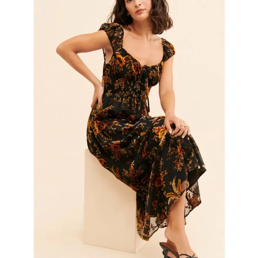 Hutch Floral Burnout Velvet Midi Dress Sz Small NWOT Anthropologie Smocked Waist - Image 2