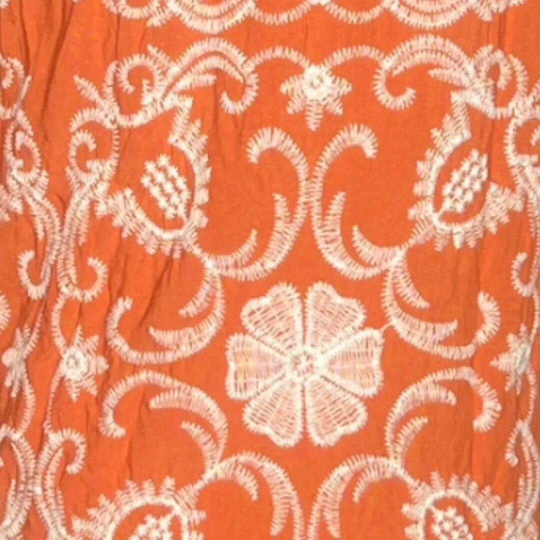 Solitaire Women's Blouse Orange Cream Embroidered Elbow Sleeve Scoop Neck Size S - Image 6
