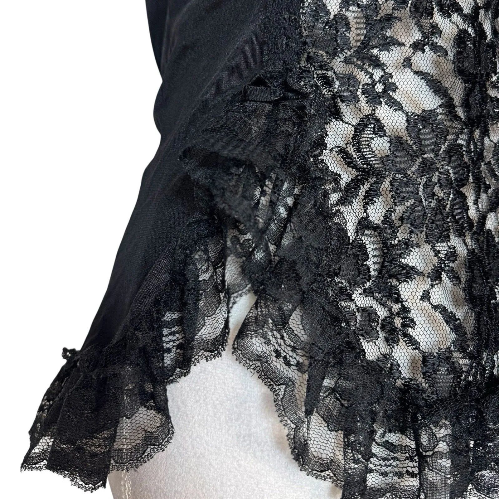 Vintage Y2K Lace Babydoll Cami Top S Black Bow Whimsigoth Coquette Fairy Grunge - Image 3