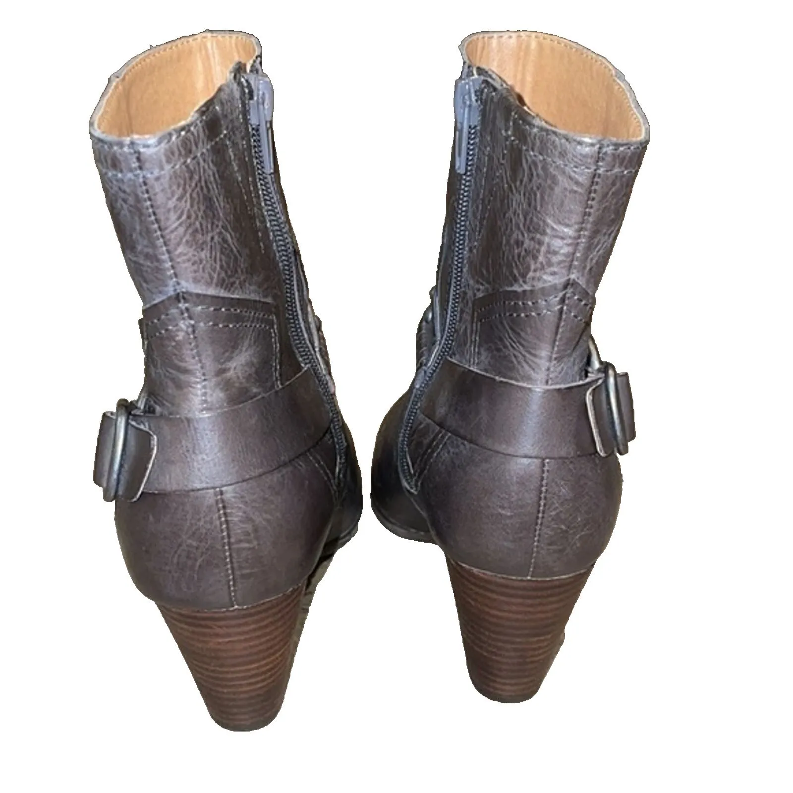 Lucky Brand Majoko Gray Leather Mid Calf Harness Moto Boots Size US 6.5M EU 37 - Image 4