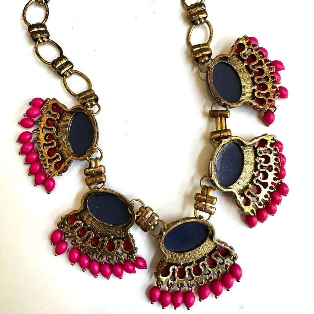 j.Crew Fan pink and blue Statement Necklace - Image 3