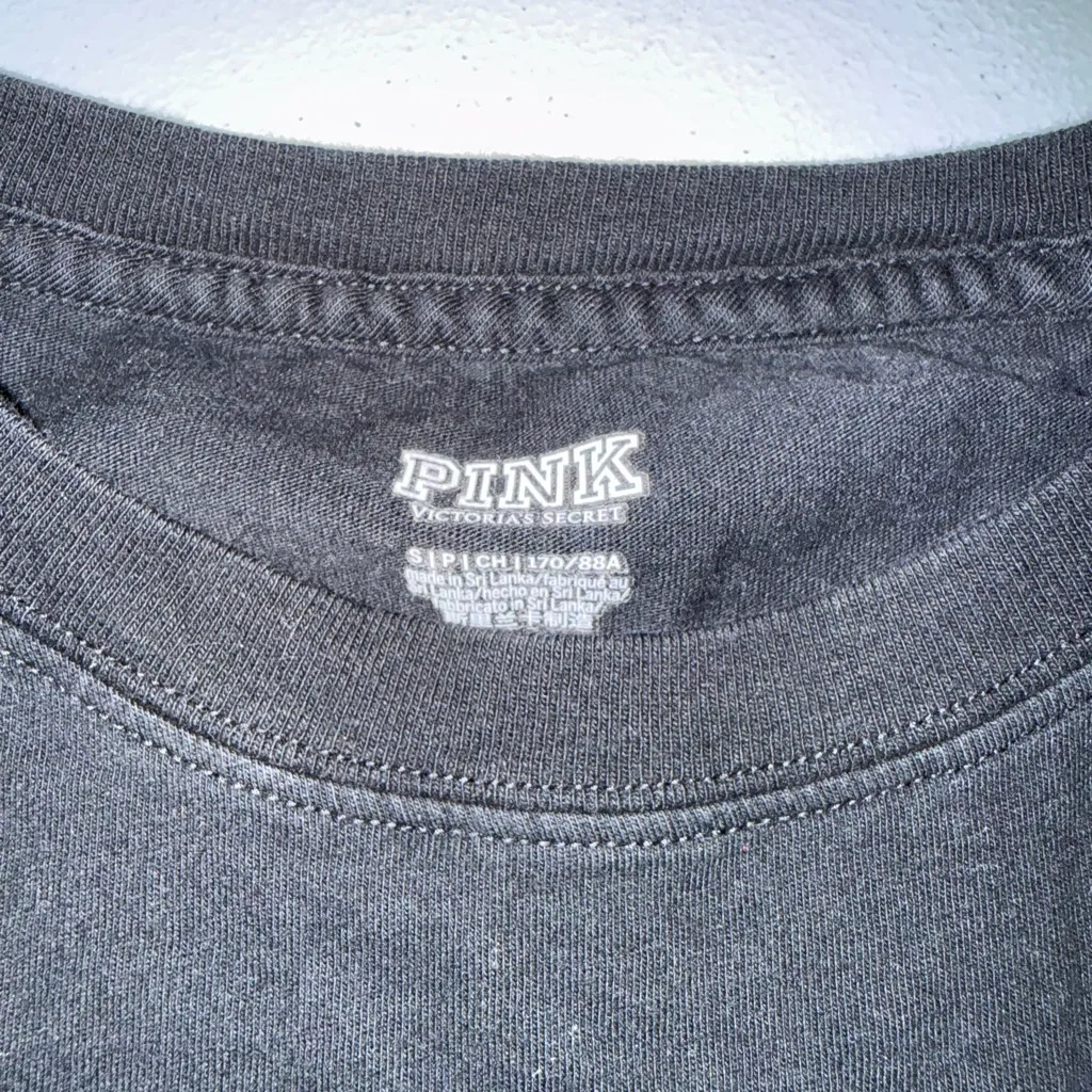 Victoria's Secret PINK Shirt Black Bling Logo Short Sleeve Top Rhinestone Small - Image 3