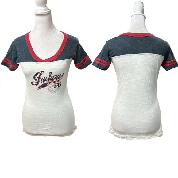 Ohiopyle Prints Inc. White, Navy and Red Graphic Tee Women's/Junior's Size Small Blue - Image 2