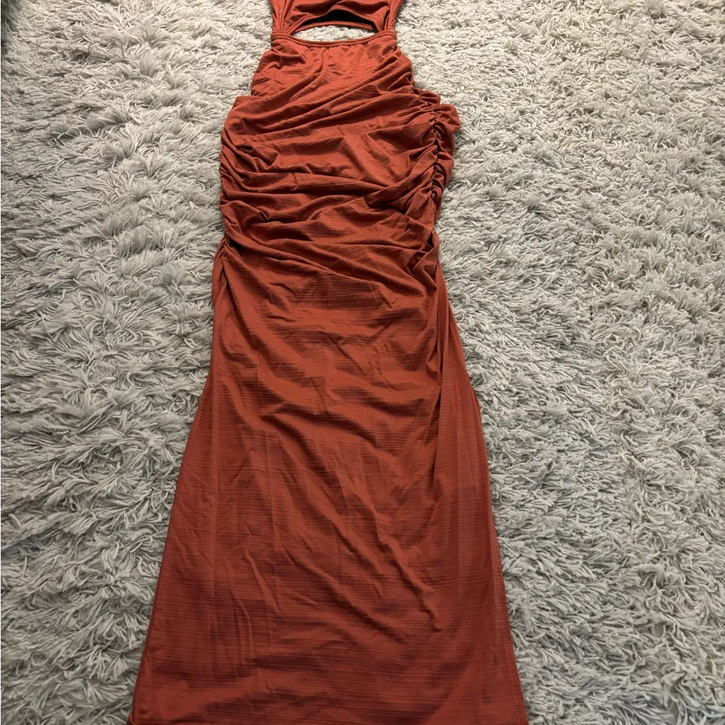 Windsor Terracotta Rushed Backless Maxi Knit Dress - Image 4