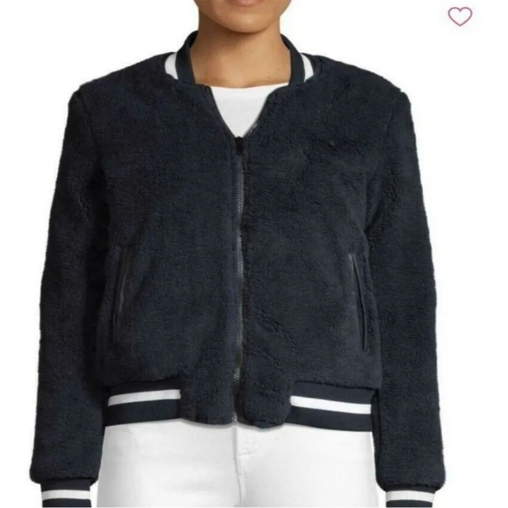 American Stitch Fleece Bomber Jacket Navy Size Small Blue - Image 12