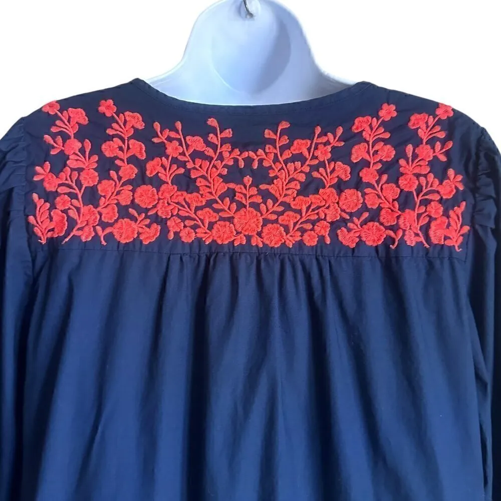 EUC J.Crew Leda Navy Mexican Style Embroidery Red Stitch Ruffle Dress - SZ XS - Image 7
