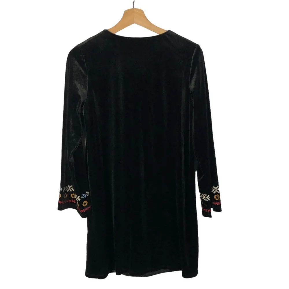 THML Black Velvet Floral Embroidered Long Sleeve Mini Dress S - Image 2