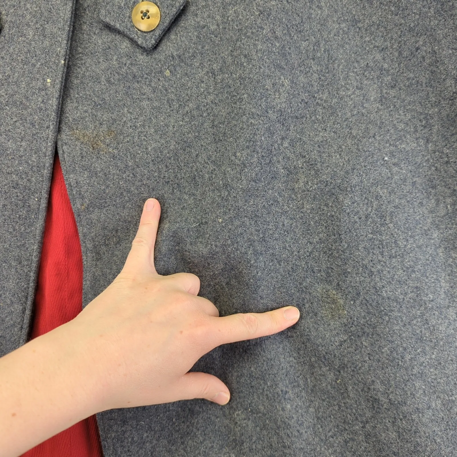 Vtg Standard Apparel Wool Nurse Cape Red Lined Double Button HHSN Gray - Image 7