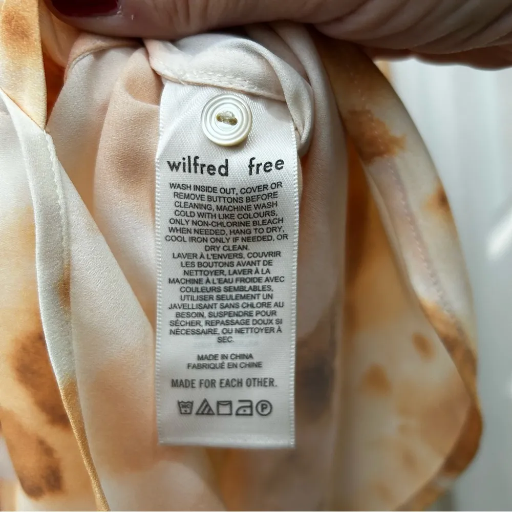 Aritzia Wilfred Free Abstract Patterned Brinley Button Shirt Oversized Medium Orange - Image 10