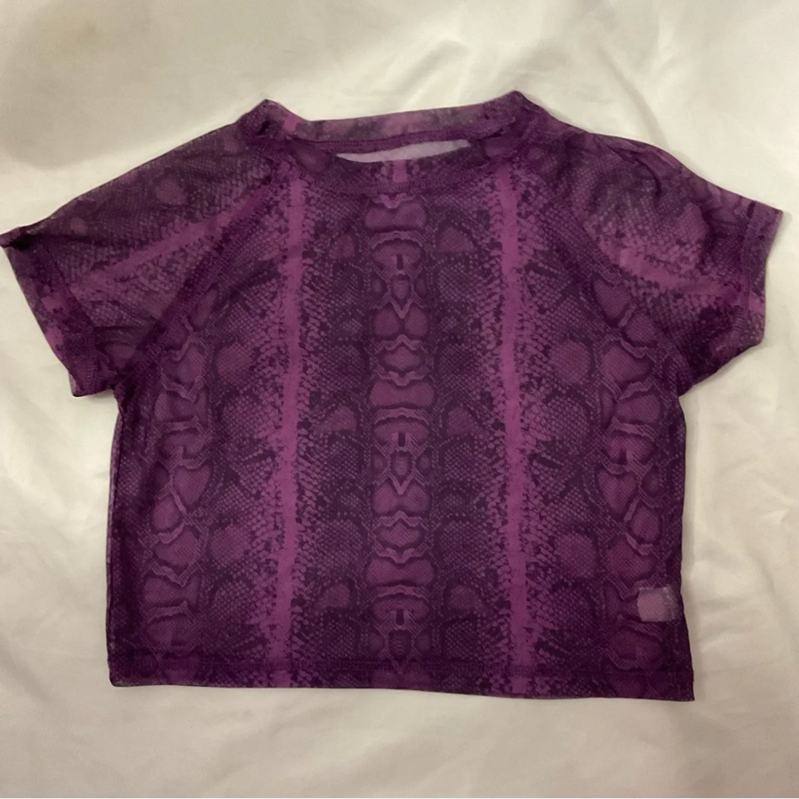 SHEIN Snakeskin Sheer Short Mesh Crop Top M Animal Print Casual Rocker Festival - Image 3