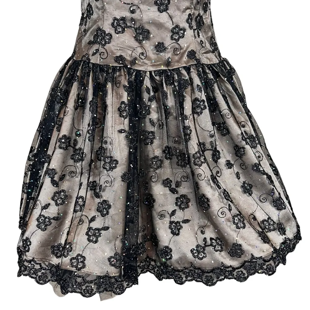 Jessica McClintock Strapless Black Gold Lace Tulle Sparkle Prom Party Dress - Image 3